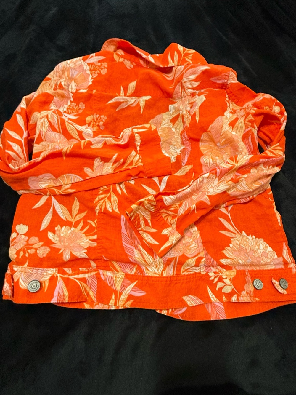 Cynthia Rowley Orange Floral Button-Up Jean Jacket